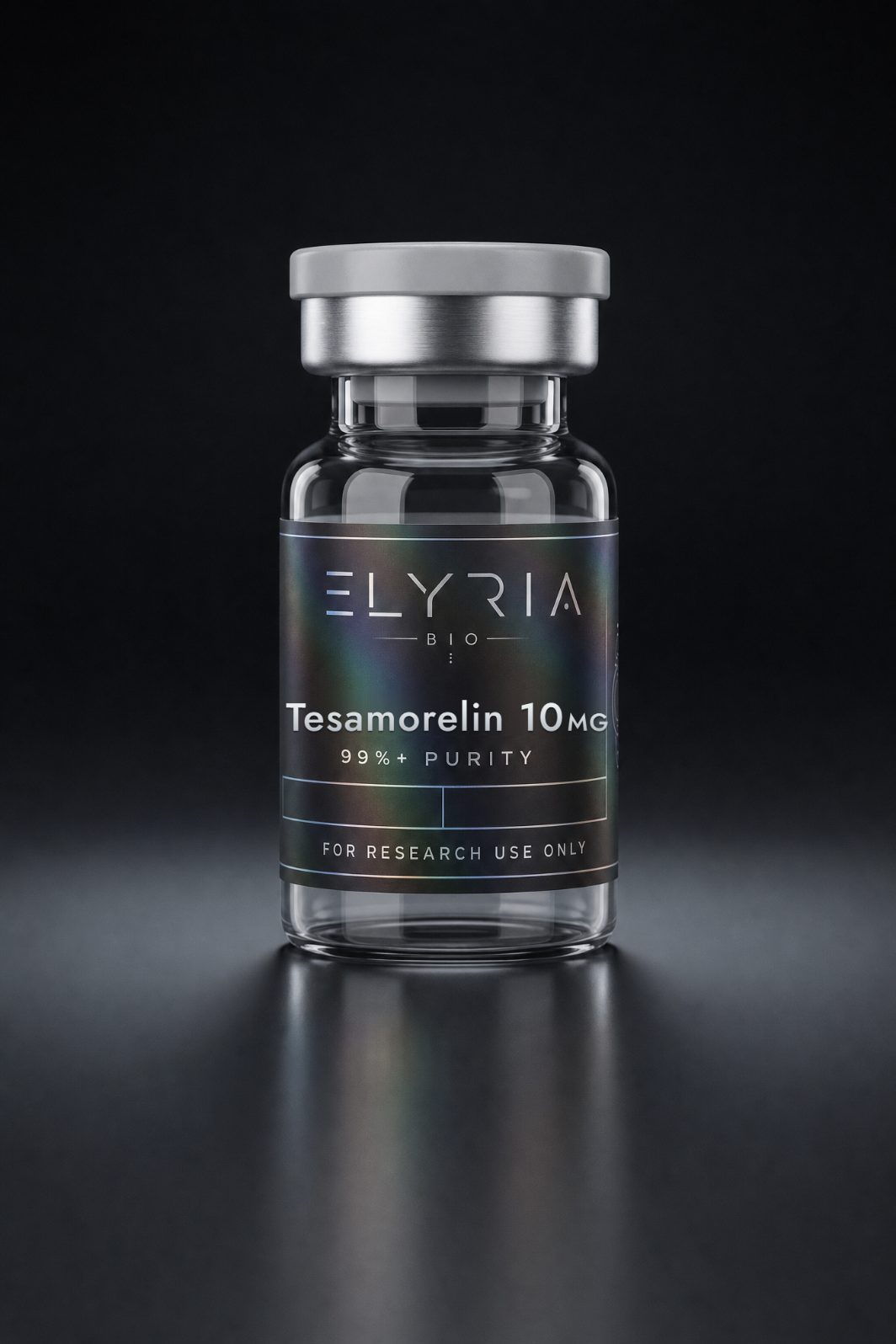 Tesamorelin 10 mg lyophilized research vial by Elyria Bio